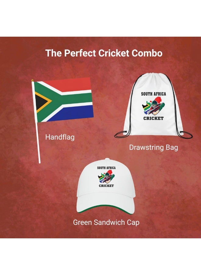 South Africa Sports Fans Combo Pack - Pack of 3 - Drawstring Bag, Hand Flag and Cap - South Africa Sports Enthusiasts Combo Pack - Ideal for Sports Matches and Events - Image 3